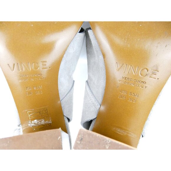 Vince Gray Suede Block Heeled Sandals Womens 6.5M Open Toe Made In Italy - Picture 12 of 12